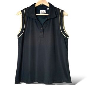 EP PRO Golf Sleeveless Polo Shirt Easy Care Poly Black with Pale Yellow Trim XL